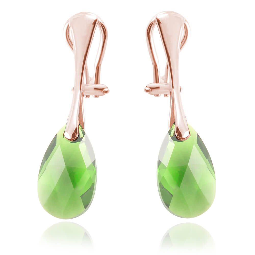 Srebrne klipsy z kryształem Swarovski® - 16mm - Peridot - rose gold