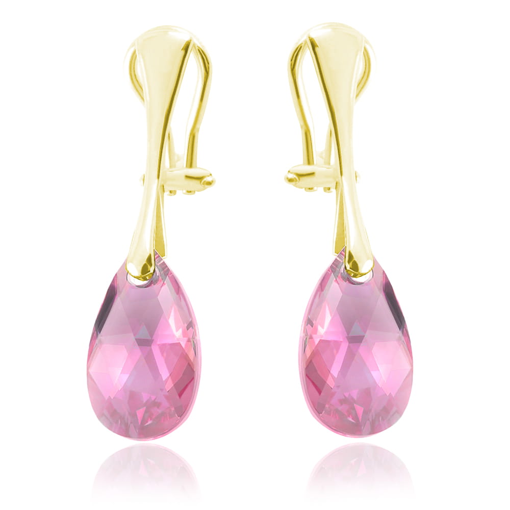 Srebrne klipsy z kryształem Swarovski® - 16mm - Light Rose AB - 24k złocenie