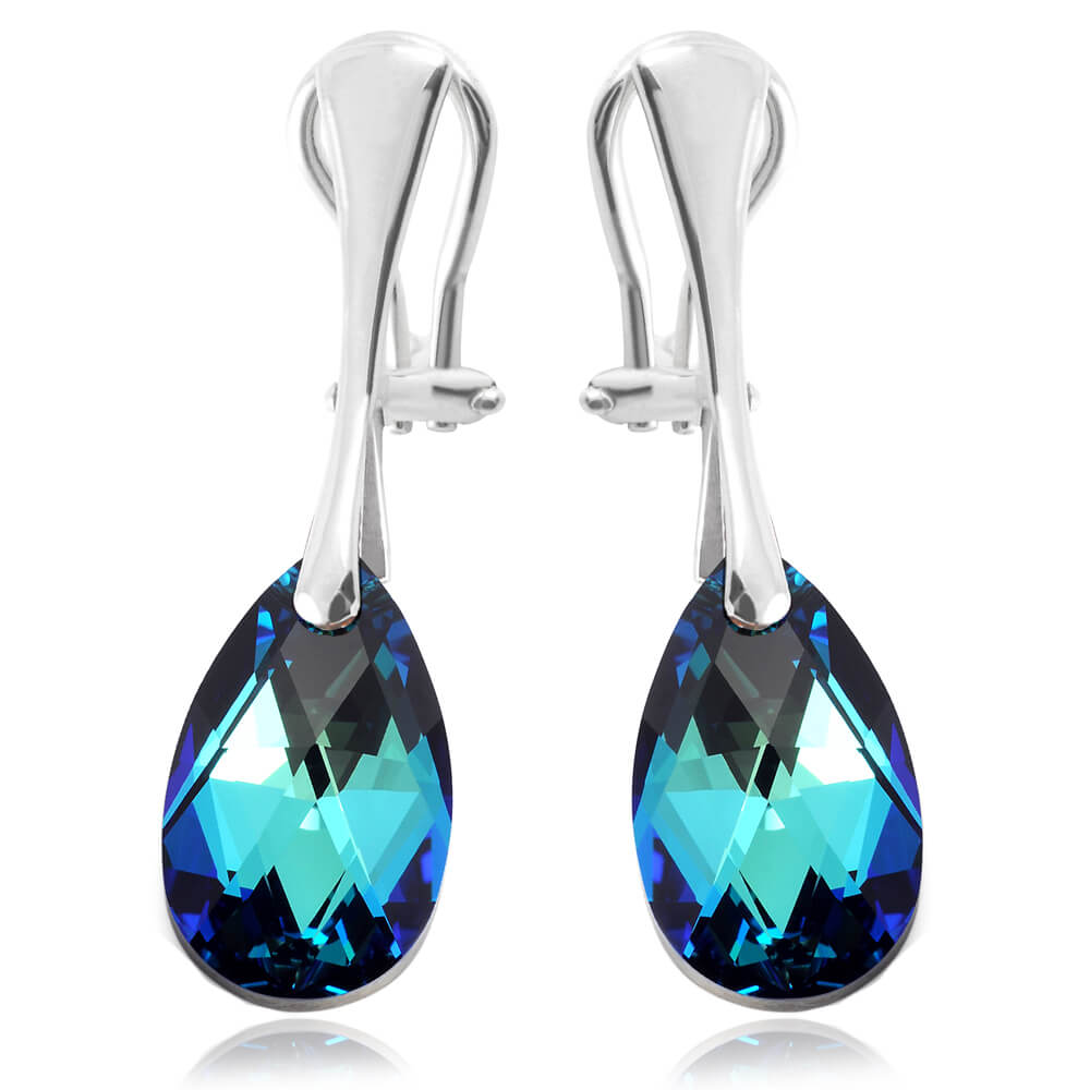 Srebrne klipsy z kryształem Swarovski® - 16mm - Bermuda Blue