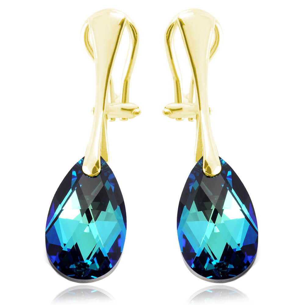 Srebrne klipsy z kryształem Swarovski® - 16mm - Bermuda Blue - 24k złocenie