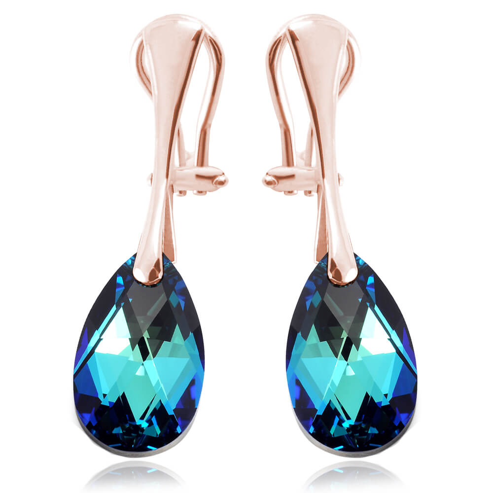 Srebrne klipsy z kryształem Swarovski® - 16mm - Bermuda Blue - rose gold
