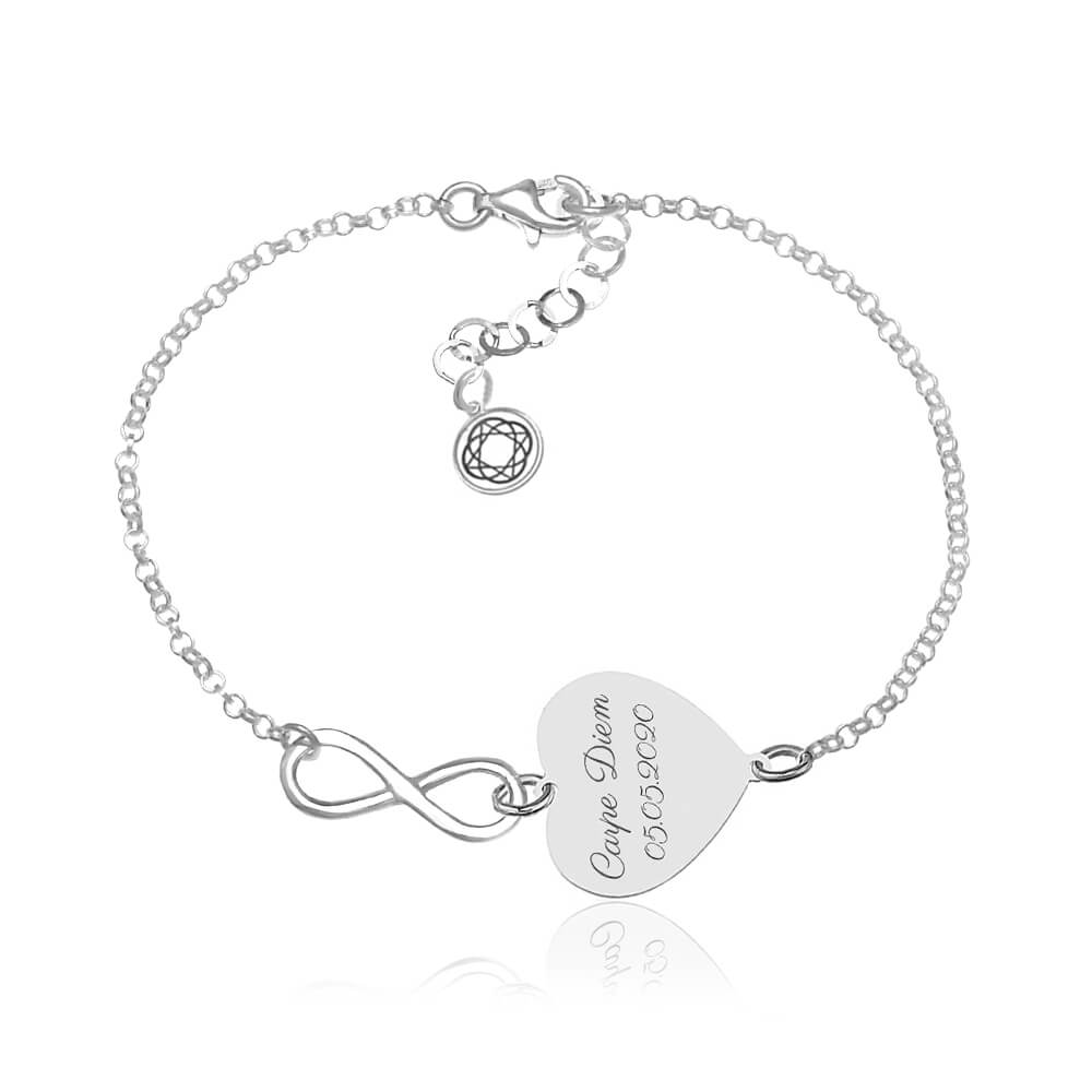  Srebrna bransoletka z serduszkiem i infinity Laura - grawer