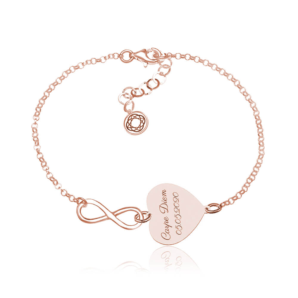  Srebrna bransoletka z serduszkiem i infinity Laura - rose gold - grawer