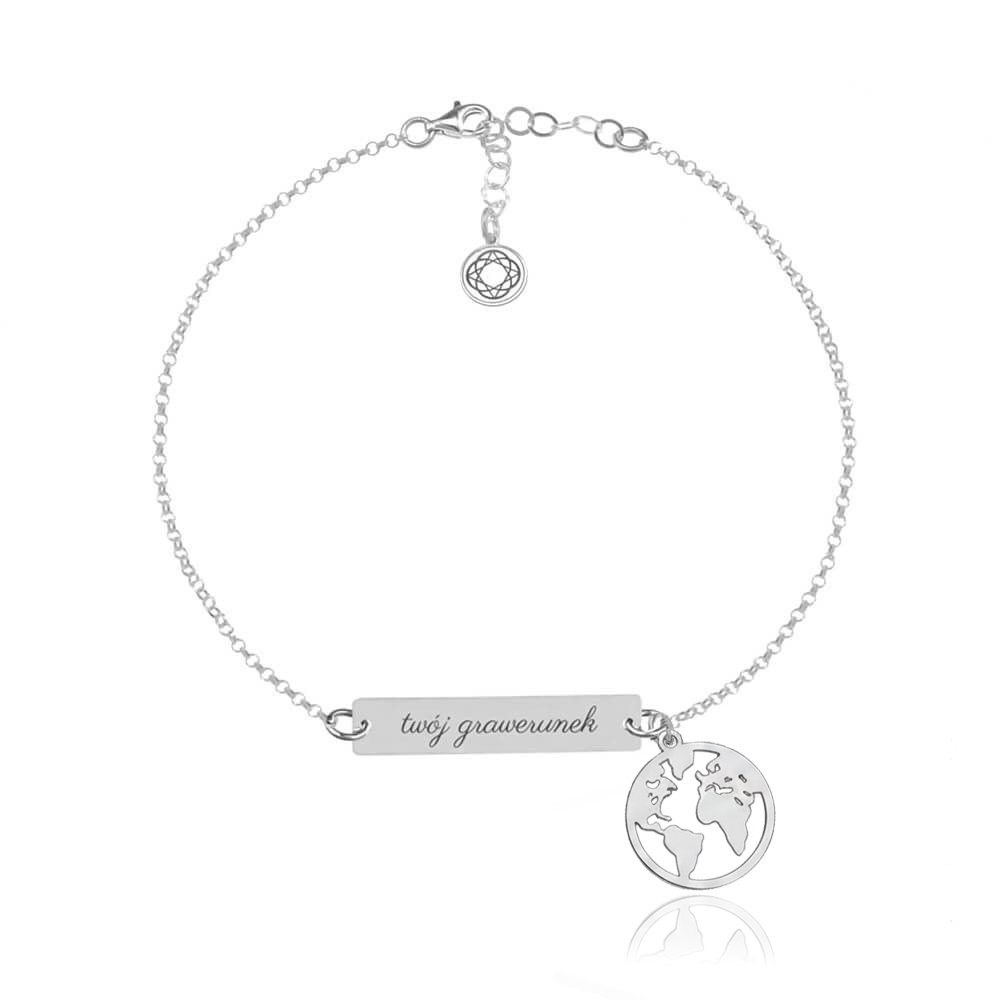 Bransoletka ze Srebra pr. 925 - Kula Ziemska i Grawer