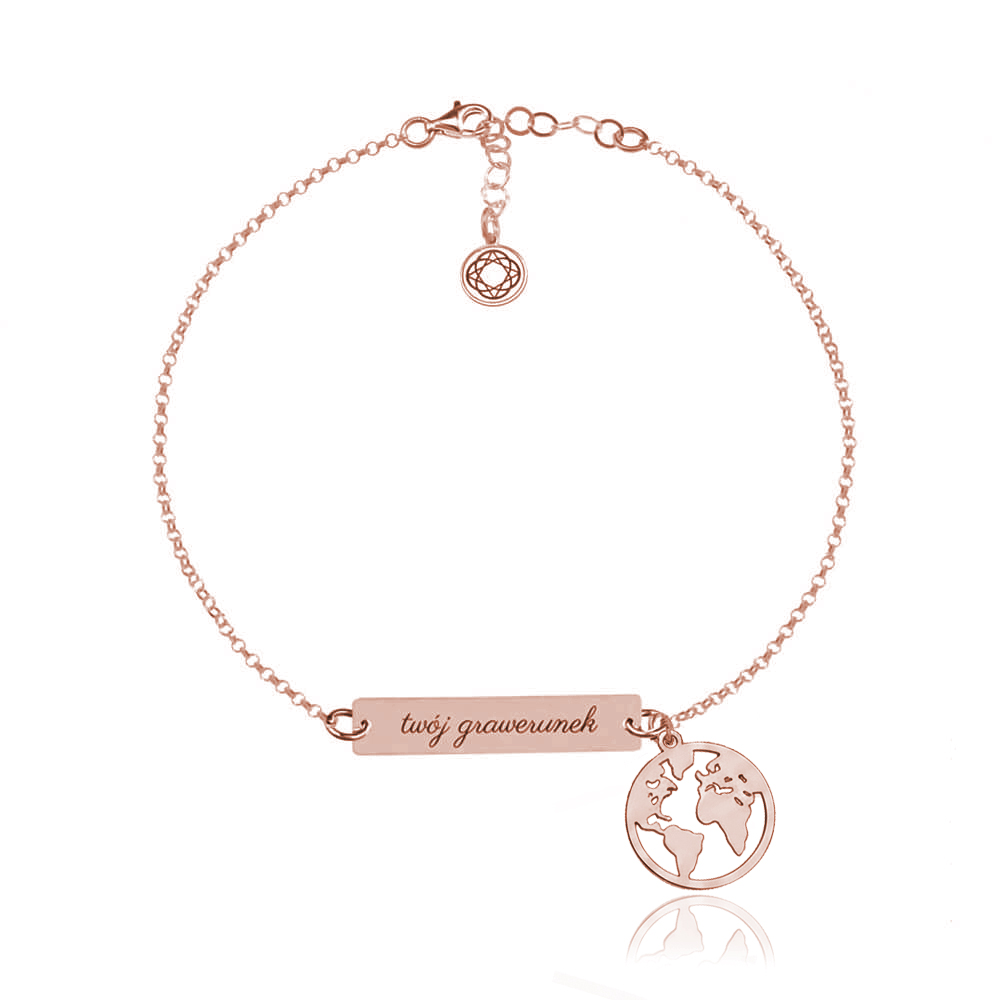Bransoletka ze Srebra pr. 925 - Kula Ziemska i Grawer - rose gold