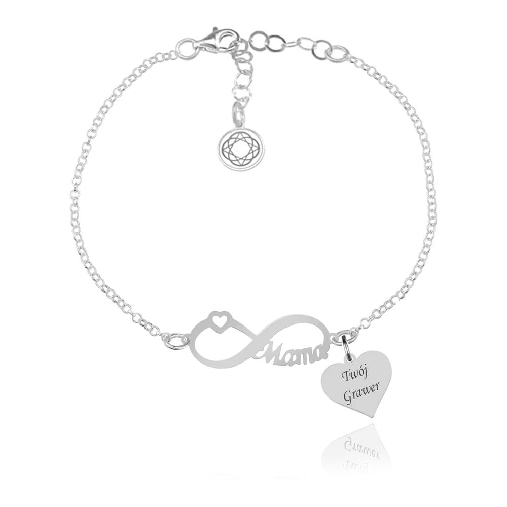 Bransoletka ze Srebra pr. 925 - Mama i Serce,  Grawer